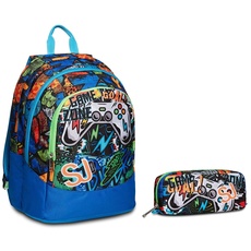 SJ Gang Maxi Fantabulous Rucksack mit zwei Fächern, Blau, Flip-System, Schule & Freizeit Fantabulous Stifthalter, blau, Schule & Freizeit