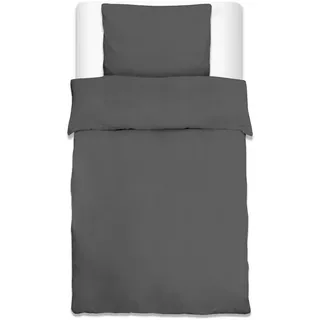 Beautissu Bettwäsche Julie 135/200 cm + Kissenbezug 80/80 cm Anthrazit Renforcé , Textil , 135x200 cm , Heimtextilien, Bettwäsche & Leintücher, Bettwäsche