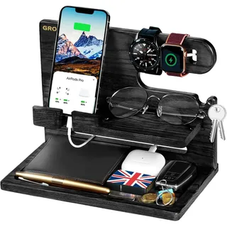 Geschenke Weihnachten für Männer, Funktionales Geschenk für Ihn Papa, Herren, Ehemann, Ihn, Dockingstation Holz für Brüder Opa Schwiegersohn Vater from Sohn, Nachttisch Schreibtisch Organizer Black