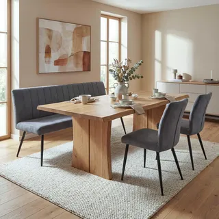 Mendler Esszimmer-Set HWC-K16, 2er-Set Stuhl+Sitzbank Esszimmergruppe Sitzgruppe Esszimmergarnitur, Samt Met