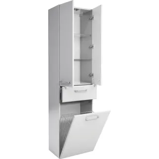 Saphir Hochschrank »Quickset Badschrank 50 cm breit, 2 Türen, 1 Schublade, 1 Wäschekippe«, Badezimmer-Hochschrank inkl. Türdämpfer, Griffe in Chrom glänzend, weiß