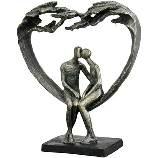 Casablanca Deko Herz Figur Skulptur - Paarfigur Kuss Dekofigur aus Kunstharz Farbe: Bronze - Dekoration Geschenk Hochzeit Höhe 30 cm