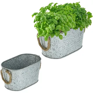 Relaxdays Zinkwanne 2er Set 40 x 30 x 20 cm Silber