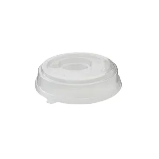 Greenbox Domdeckel, rPET, transparent, Ø 18,5 cm, Extra hohe Einwegdeckel mit Aussparung für Portionsbecher, 1 Packung = 50 Stück