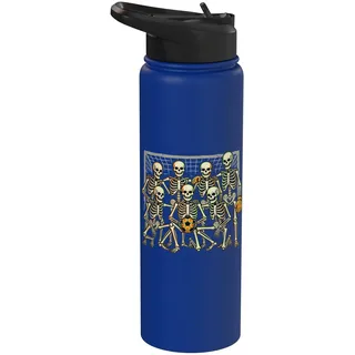 Skelett Halloween Spielende Fußballmannschaft Fußball Gruseliger Schädel Stainless Steel Insulated Water Bottle