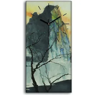 Dekor Leinwand Uhr Wandbilder Geräuschlos 30x60 Asien Berg Nebel Chinesisch - schwarze Hände - Grau