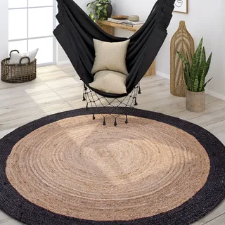 Teppich PACO HOME "Viborg 594", schwarz, H:6mm Ø:100cm, Jute, Teppiche, Teppich, Jute, Modern, Boho, Ethno, Handgefertigter Natur-Teppich