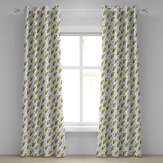 ABAKUHAUS Abstrakt Ösenvorhang, Weinlese-Achtziger-Donner schraubt auf Notizbuch-Seiten-Hintergrund Funky Retro, Dekorative 2-Panel-Fenstervorhänge, 280 cm x 245 cm, Gelb Schwarz Weiß