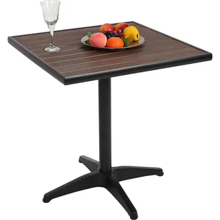 Gartentisch HWC-J95, Balkontisch Bistrotisch, Gastronomie Outdoor-Beschichtung Alu Holzoptik schwarz, dunkelbraun - Braun