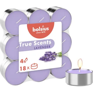 Bolsius True Scents – 18 Teelichter – Lavendel – Brenndauer: 4 Stunden – Innendekoration – natürliche Extrakte – mit natürlichem veganem Wachs