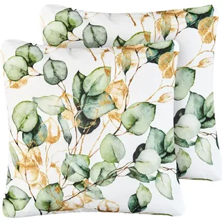 BELIANI Gartenkissen 2er Set Mehrfarbig Polyester Pflanzenmotiv Quadratisch 45x45 cm Wasserabweisend Dekokissen mit Füllung für Garten Terrasse Balkon - Bunt, Weiß, Gold, Grün
