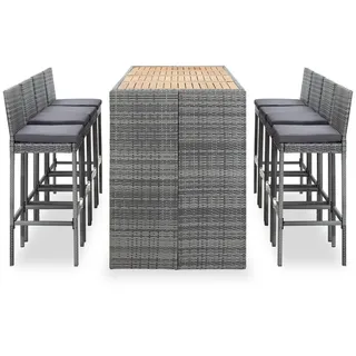 vidaXL 9-tlg. Garten-Bar-Set Poly Rattan und Akazienholz Grau - Grau