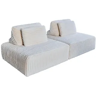 Kawola Modulsofa Wiolo Soft 2 Module 2 Kissen Cremeweiß Cord , Kunststoff , Echtholz , Füllung: Schaumstoff , 222x84x111 cm , Wohnzimmer, Sofas & Couches, Sofas