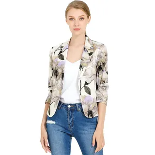 Allegra K Damen-Blazer mit offener Vorderseite, für Büro, Arbeit, Geschäft, Freizeit, Sommer, bauchfrei, leicht, L