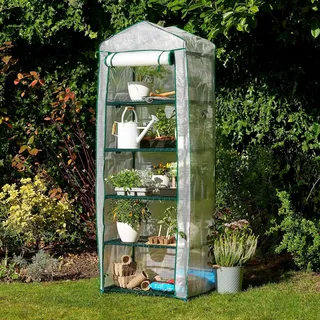 Mini-Gewächshaus für drinnen und draußen mit Stahlrahmen und verstärkter PVC-Plane - Stabil und einfach aufzubauen (5 Ebenen)