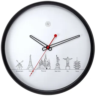 nXt - 7350 - Wanduhr - 30cm - schwarz - Wordtour - Schwarz, Weiß