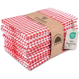 LAYNENBURG 10er-Set Premium Geschirrtücher kariert - 100% Baumwolle - 45x65 cm & Aufhänger - Oeko TEX Standard 100 - Küchentücher fusselfrei & modern - Vintage Küchenhandtücher (Rot)