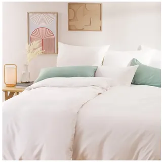 Blumtal Mako Satin Bettwäsche 135 x 200 & 80x80 cm Kissenbezug Weiß - Oeko Tex Zertifizierte Satin Bettwäsche aus 100% Baumwolle - edler Bettbezug Glanzoptik 135x200 Satin mit Reißverschluss