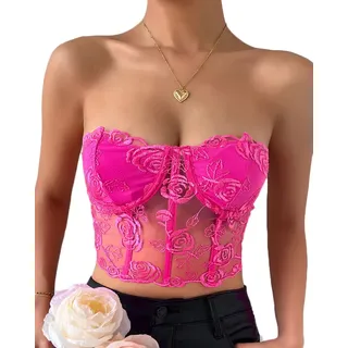 Onsoyours Crop Tops Damen Bauchfrei Camilose Top Spitzentop Boho Tank Bustier Sport Trägershirts Trägertop Cropped Oberteil