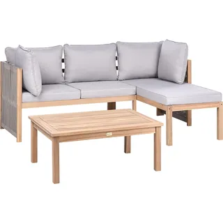 BELIANI Lounge Set Hellbraun es Akazienholz Modern 3-Sitzer Ecksofa u. Couchtisch Outdoor Terrasse Balkon Gartenset Gartenmöbel Set - Braun, Grau