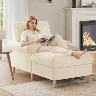 STILVORA Gepolsterter Relaxsessel mit Liegefunktion, klappbarer Schlafsessel aus hochwertige Samtstoff, für Wohn- und Schlafzimmer, Beige - Beige