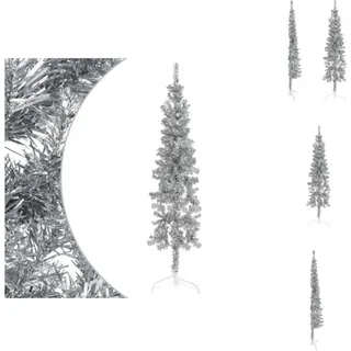 vidaXL Künstlicher Halb-Weihnachtsbaum Ständer Schlank Silbern 120 cm - Weihnachtsbäume - Silber
