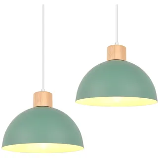 iDEGU 2 Stück Hängelampen Retro E27 LED Hängeleuchte Moderne Skandinavisch Deckenleuchte aus Metall Holz Pendelleuchte für Schlafzimmer Esszimmer Küche Restaurant (25cm, Grün, 2 Lampen)