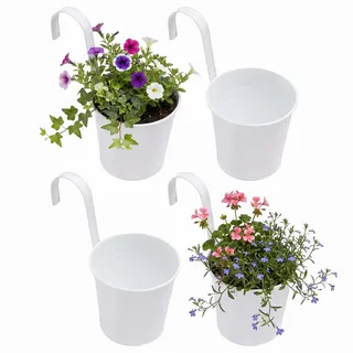 Cabilock Hängetöpfe Balkon mit Haken Drainageloch, Kleiner Blumentopf Hängend aus Metall, Pflanztopf Blumentopf zum Aufhängen Vintage für Garten Balkon Terrasse Wohndekor, 4 Stück/Weiß