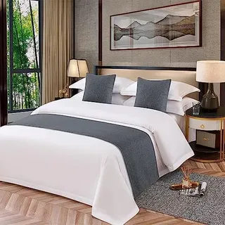 OSVINO Bettläufer Einfarbig-Serie Polyester Vintage Bett Deko für Wohnzimmer, Dunkelgrau 210 x 48cm für 180cm Bett