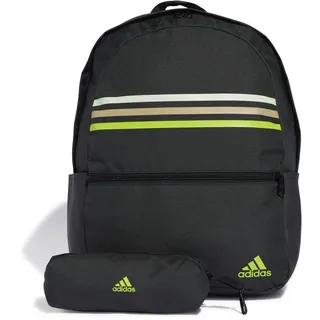 adidas Unisex Classic Horizontal 3-Stripes Backpack, BLACK/SOLAR SLIME, One size