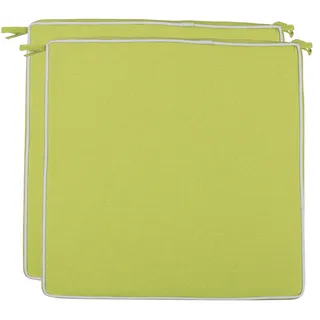Brandsseller 2er Set Sitzkissen 40x40x4 cm – Wasser- & schmutzabweisende Stuhlkissen mit Bindebändern & Paspel – Für Innen & Außen – Garten, Terrasse, Küche – Grün