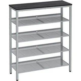 VASAGLE Schuhregal 75 x 93 x 28 cm anthrazitgrau-metallisches Silber / grau