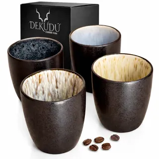 Espressotassen Dickwandig Set Espressotasse Steingut - Handgefertigt - Hochwertiges Steinzeug- 4 Stück 100 ml - Espressotassen Set keramik - Spülmaschinen Mikrowellen Kratzfest -Modern - 100 ml