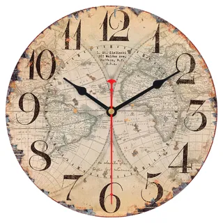 VIKMARI Wanduhr Vintage Holz wanduhr Ohne Tickgeräusche, Runde Rustikale Vintage wanduhr Dekoration für Küche Wohnzimmer Schlafzimmer Büro Schule, Karte Muster, 30CM/12Zoll