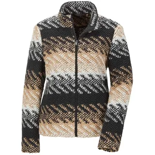 Kurzjacke GOLDNER "Gerade Herbstjacke, Blockstreifen", Damen, Gr. 46, schwarz (schwarz, gemustert), Obermaterial: 56% Polyester PES. 27% Polyacryl PAN. 12% Wolle WO. 5% sonstige Fasern AF., Sonstiges, Jacken Kurzjacke, Kontrastfarbiger Jerseypaspel an Reißverschluss