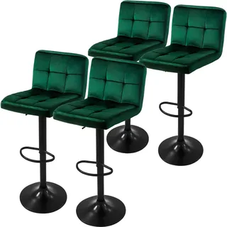 ML-Design 4er Set Barhocker Tresenhocker 360° drehbar, Gepolsterter Barstuhl mit Rückenlehne und Fußstütze, 63-83 cm - Grün