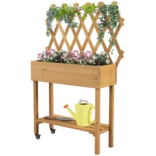 Costway Hochbeet auf Rollen 90 x 29 x 129 cm Naturbelassen