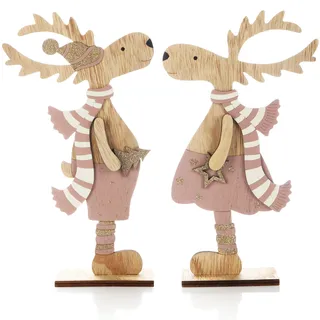 COM-FOUR com-four® 2X Dekorativer Aufsteller für Weihnachten - Rentier aus Holz zum Hinstellen - Christmas Aufsteller zum Dekorieren und Verschenken (XXL Rentier - rosa + Gold)