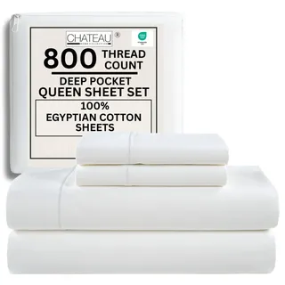 CHATEAU HOME COLLECTION Bettwäsche-Set gewoben aus ägyptischem Baumwoll-Satin mit 800er Fadenzahl, zum Überziehen, Baumwolle, weiß, Queen