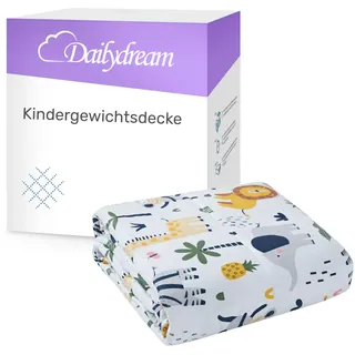 Dailydream Kinder Gewichtsdecke | 90x120 | 2,3 kg | Motiv Safari | aus 100% Baumwolle | mit Glasperlenfüllung | schwere Decke zum Schlafen | Weighted Blanket | Therapiedecke | Körpergewicht 20-35 kg