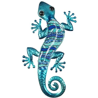 ROCKING GIFTS Wanddeko Eidechse, Gecko, Blau, Metall, 39X19 cm, Terrassendekoration, Garten