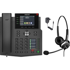 GEQUDIO IP Telefon GX5+ Set mit Netzteil & 2-Ohr Kabel-Headset - Fritzbox, Telekom kompatibel - Freisprechen & 2X Farbdisplays – Deutsche Anleitung (PDF) für Fritz Box, Sipgate, Telekom Speedport