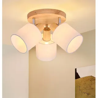 GBLY Deckenstrahler 3 Flammig Rund Holz - LED Deckenlampe Strahler Deckenleuchte E14 Spotleuchte Schenkbar 350° für Küche Wohnzimmer Schlamfzimmer Flur (Ohne Leuchtmittel)