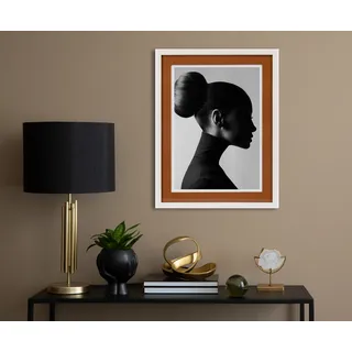queence Bild mit Rahmen »Frau im Profil schwarz weiß« Bilder von Frauen   Frau   Schwarz-Weiß 1 Stk. tlg. Poster mit buntem Acrylglas Passepartout, braun