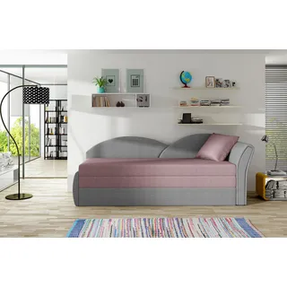 Krudox AG Kindersofa mit Schlaffunktion 218x77x80 cm Rosa Grau Ausziehbares Sofa für Kinder Bettkasten Kinderbett Sofa Rechts Stoff Malmo