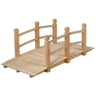 Costway Holzbrücke mit Geländer naturbelassen Holzsteig 150x67x55