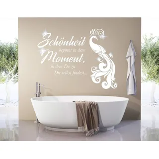 tjapalo® pkm493 Wandtattoo Badezimmer Spruch Wandtattoo Frauen Wandtattoo Jugendzimmer Mädchen sprüche Wandtattoo Schönheit beginnt mit glitzer Kristallen, Farbe: dunkelgrau, Größe: B100xH58cm