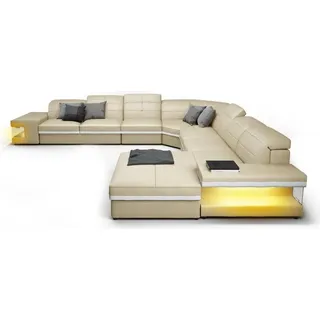 Ecksofa Sofa mit USB,Polster Leder XXL Wohnlandschaft Eck Garnitur Big Couchen - Beige