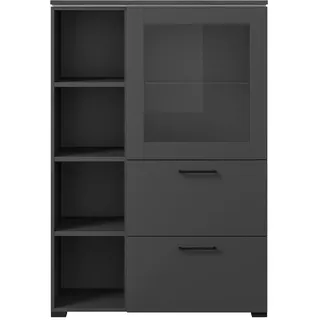 Cantus Vitrine , Graphitfarben , Metall , 4 Fächer , 2 Schubladen , 100x143.3x41.9 cm , Made in Germany , Typenauswahl, Beimöbel erhältlich, in verschiedenen Holzdekoren erhältlich , Esszimmer, Vitrinen, Vitrinenschränke