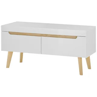 Furn.Design Tv-Lowboard weiß matt, Eiche, skandinavisch 107 cm, TV-Unterteil mit Vollauszug , Weiß, Eichefarben , Holz , Nachbildung, Echtholz,Eiche , Holz Optik, Uni , 2 Schubladen , Rechteckig , eckig , 107x50x50 cm , FSC 100% , Wohnzimmer, TV Möbel, Lowboards, Lowboards stehend